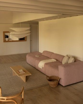Bruce - Sofá de 4 módulos con curva de bouclé color rosa 410x110cm