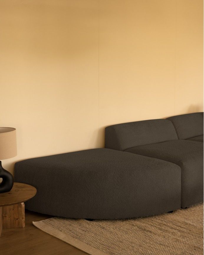 Bruce - Sofá de 4 módulos con curva de bouclé color gris oscuro 410x110cm
