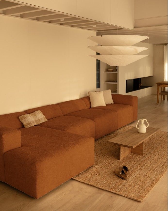Bruce - Sofá de 4 módulos con chaise longue izquierdo de bouclé color cobre 420x172cm