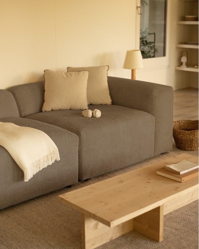 Bruce - Sofá de 4 módulos con chaise longue izquierdo de bouclé color marrón 420x172cm