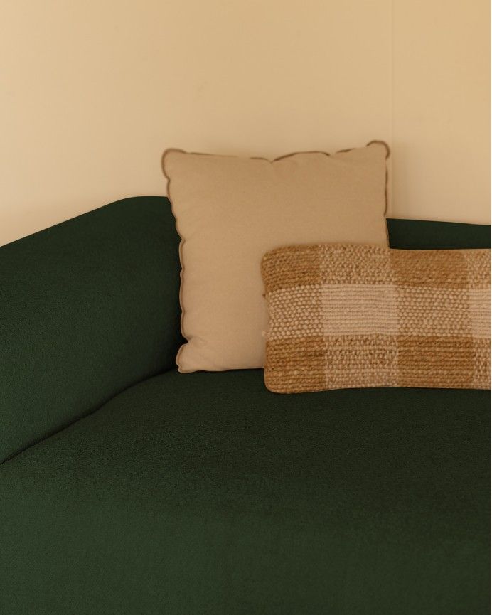 Bruce - Sofá de 4 módulos con curva de bouclé color verde 410x110cm