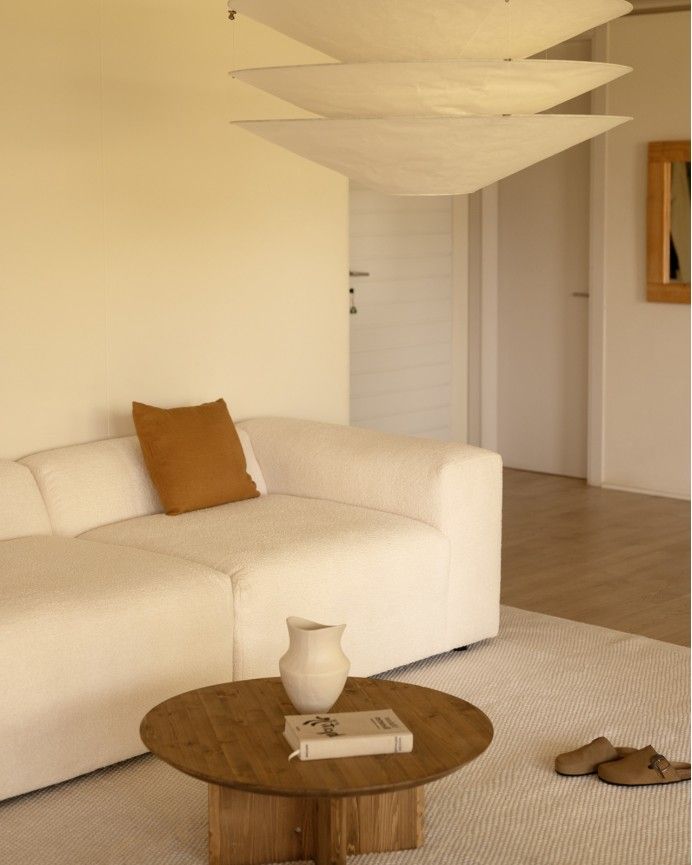 Bruce - Sofá de 4 módulos con curva de bouclé color blanco 410x110cm