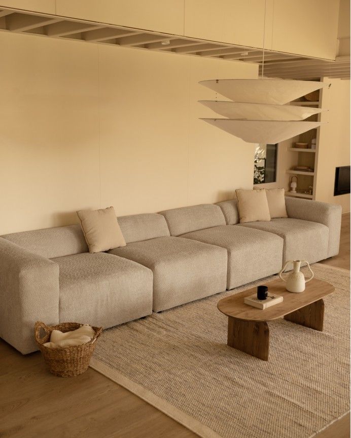 Bruce - Sofá de 4 módulos de bouclé color gris claro 420x110cm