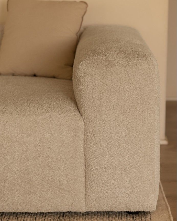 Bruce - Sofá de 4 módulos con curva de bouclé color gris claro 410x110cm