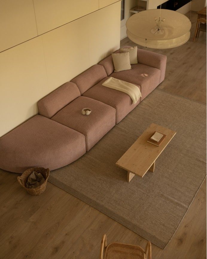 Bruce - Sofá de 4 módulos con curva de bouclé color rosa 410x110cm