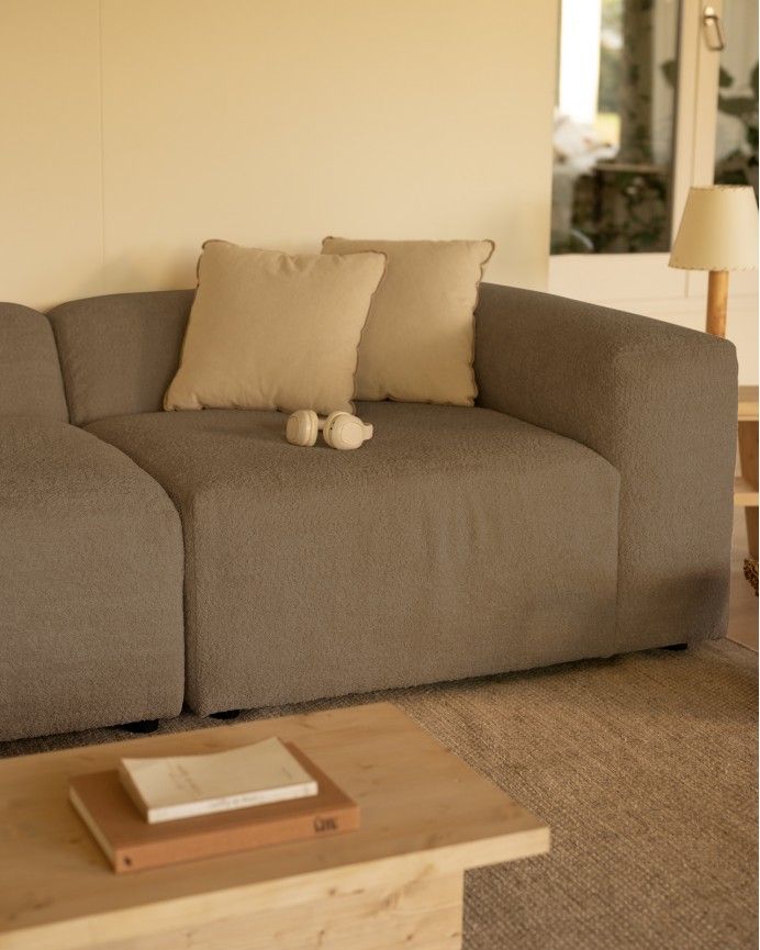 Bruce - Sofá de 4 módulos con curva de bouclé color marrón 410x110cm