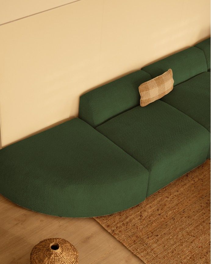 Bruce - Sofá de 4 módulos con curva de bouclé color verde 410x110cm