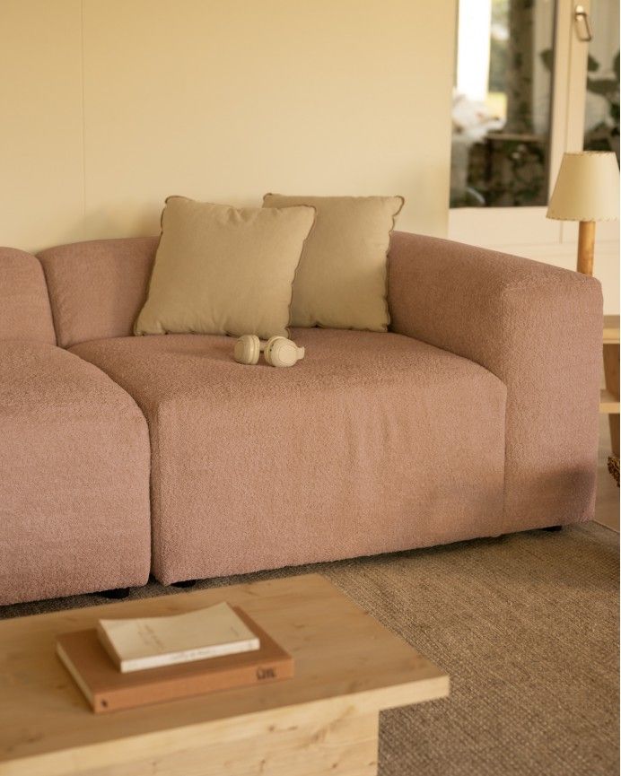 Bruce - Sofá de 4 módulos con curva de bouclé color rosa 410x110cm