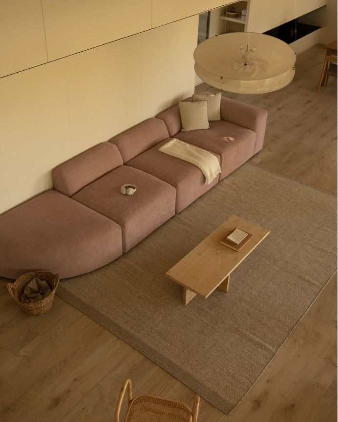 Bruce - Sofá de 4 módulos con curva de bouclé color rosa 410x110cm