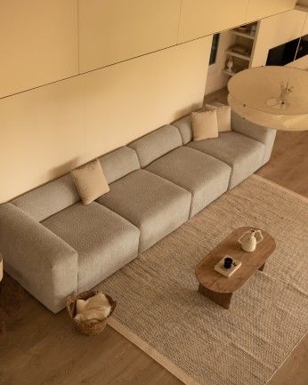 Bruce - Sofá de 4 módulos de bouclé color gris claro 420x110cm