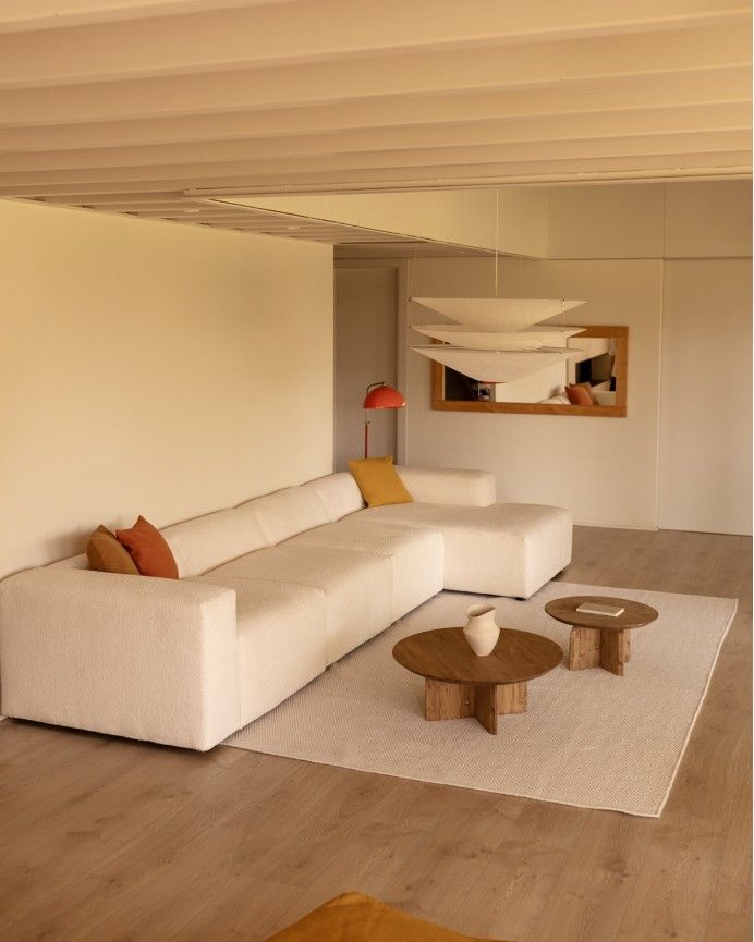 Bruce - Sofá de 4 módulos con chaise longue derecho de bouclé color blanco 420x172cm