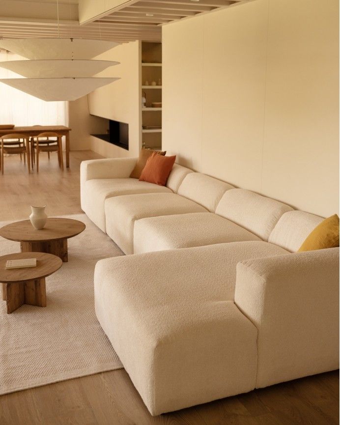 Bruce - Sofá de 4 módulos con chaise longue derecho de bouclé color blanco 420x172cm