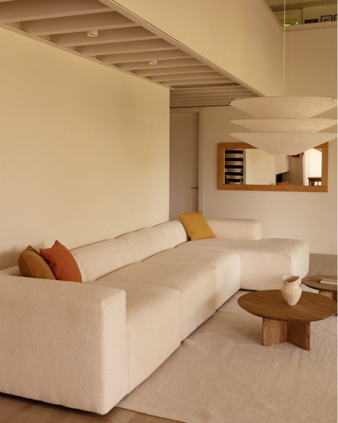 Bruce - Sofá de 4 módulos con chaise longue derecho de bouclé color blanco 420x172cm