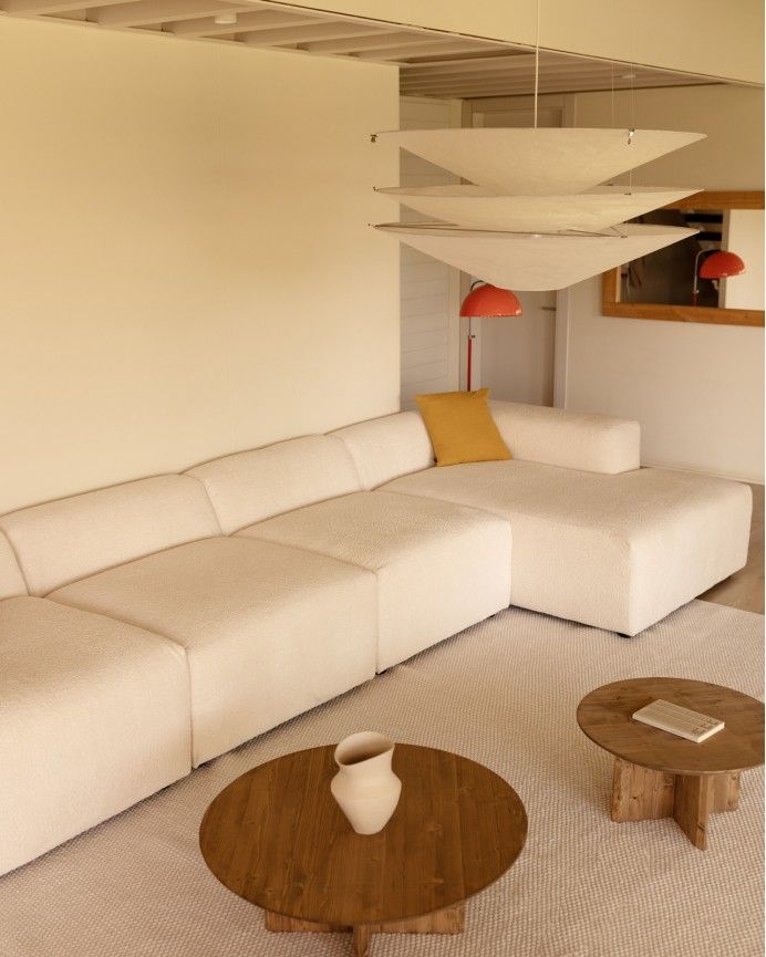 Bruce - Sofá de 4 módulos con chaise longue derecho de bouclé color blanco 420x172cm