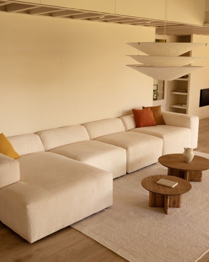 Bruce - Sofá de 4 módulos con chaise longue derecho de bouclé color blanco 420x172cm