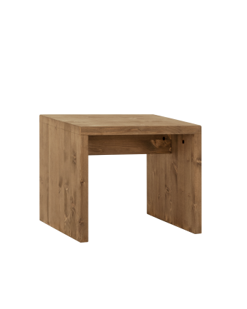 Denia - Mesita / Taburete de madera maciza en tono roble oscuro de 45x50cm