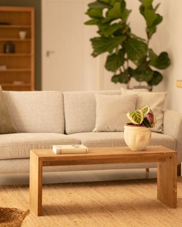 Denia - Mesa de centro de madera maciza en tono roble oscuro de 110x45x35cm
