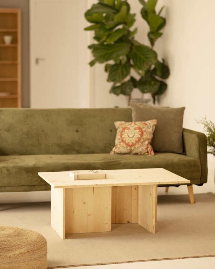 Marine - Mesa de centro de madera maciza tono natural 40x100cm