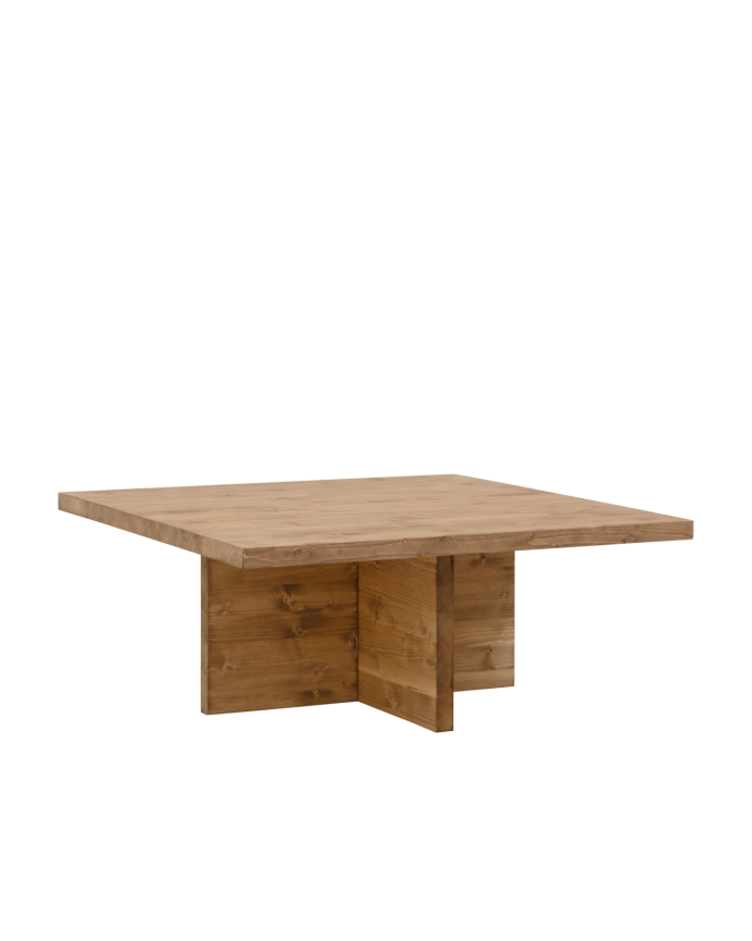 Marine - Mesa de centro cuadrada de madera maciza en tono roble oscuro de 80x80cm