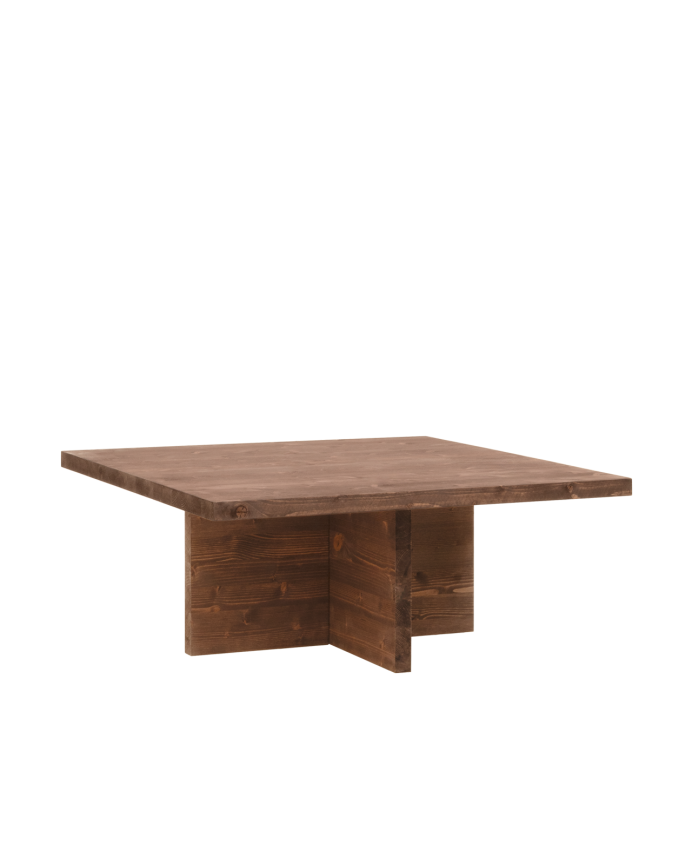 Marine - Mesa de centro cuadrada de madera maciza en tono nogal de 80x80cm