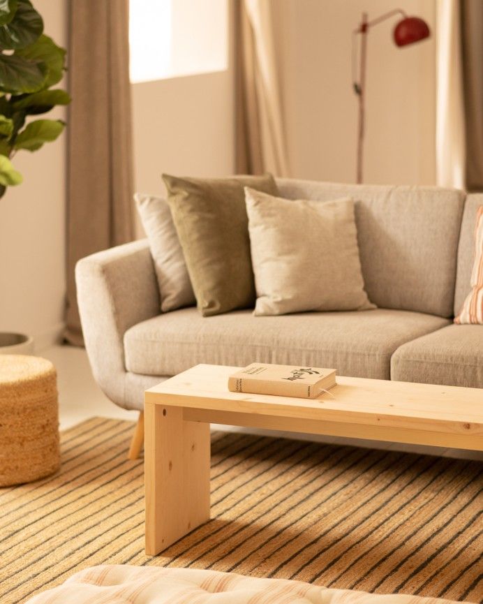Denia - Mesa de centro de madera maciza en tono natural de 110x45x35cm