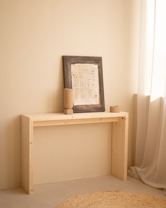 Denia - Consola de madera maciza en tono natural de 120x80cm