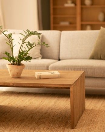 Denia - Mesa de centro de madera maciza en tono roble oscuro de 109,4x45x74cm