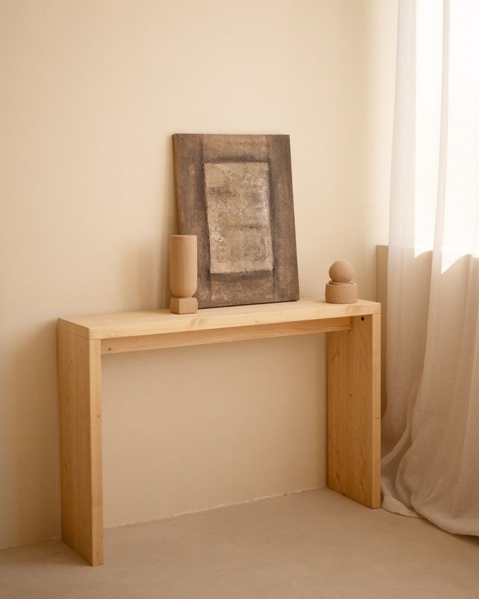 Denia - Consola de madera maciza en tono roble medio de 120x80cm