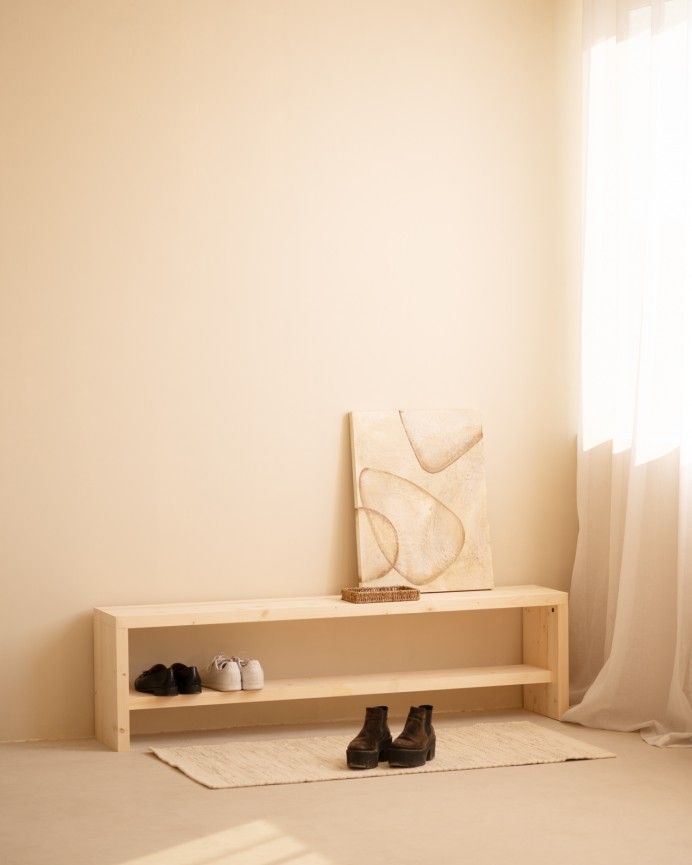 Denia - Banco zapatero de madera maciza en tono natural de varias medidas