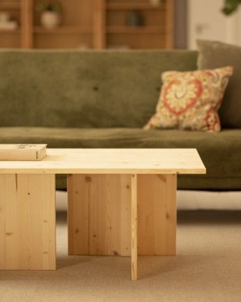Marine - Mesa de centro de madera maciza tono natural 40x100cm