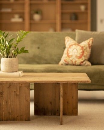 Marine - Mesa de centro de madera maciza tono roble oscuro 40x100cm