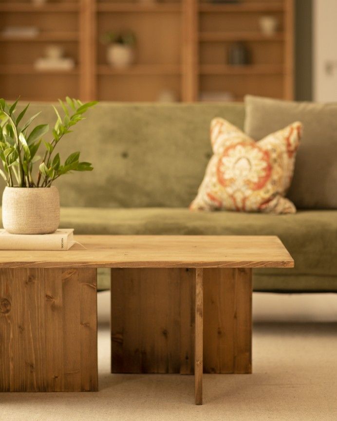 Marine - Mesa de centro de madera maciza tono roble oscuro 40x100cm