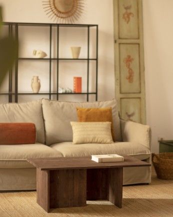 Marine - Mesa de centro de madera maciza tono nogal 40x100cm