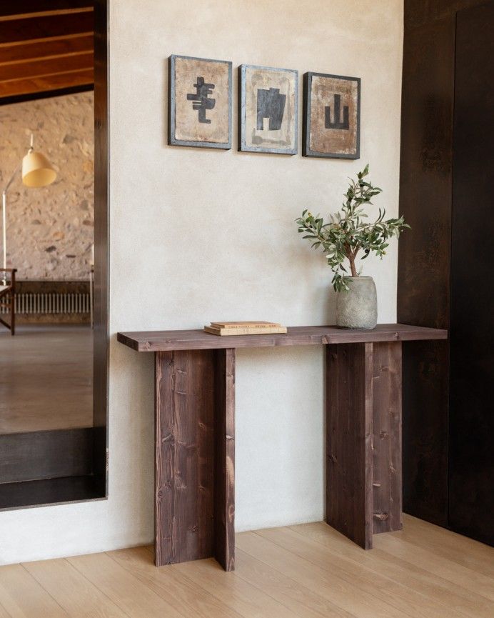 Marine - Consola de madera maciza en tono nogal de 120x80cm