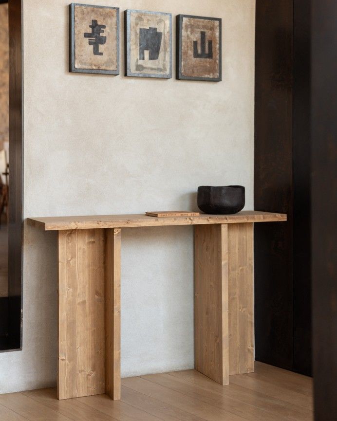 Marine - Consola de madera maciza en tono roble medio de 120x80cm