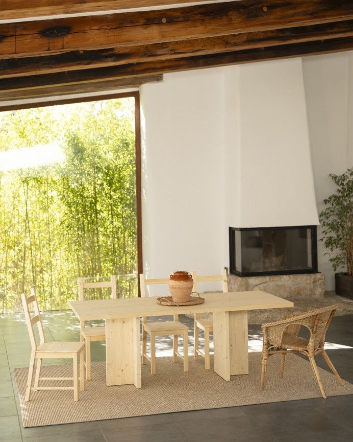 Marine - Mesa de comedor barnizada de madera maciza en tono natural de varias medidas