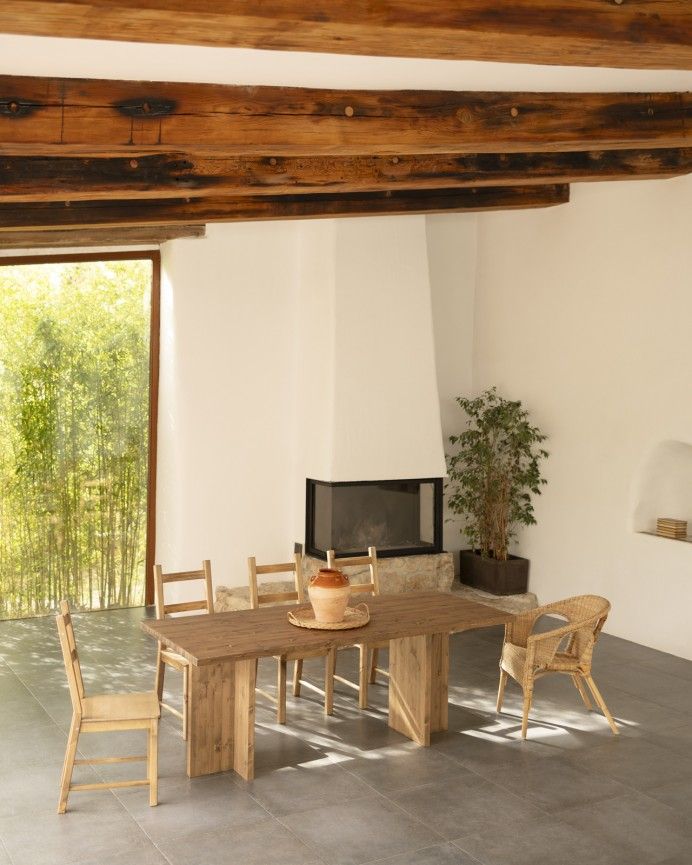 Marine - Mesa de comedor barnizada de madera maciza en tono roble oscuro de varias medidas