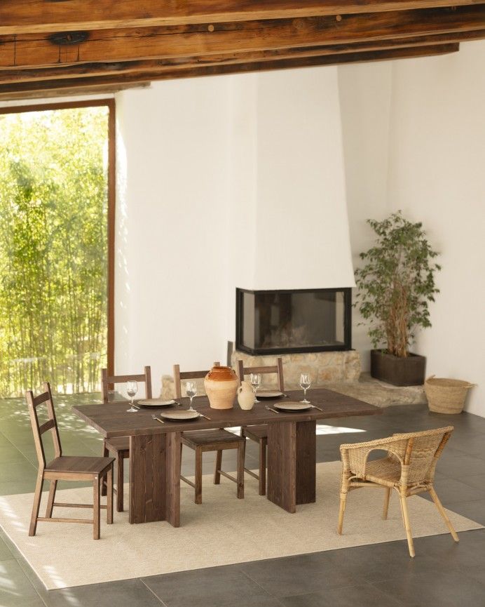 Marine - Mesa de comedor barnizada de madera maciza en tono nogal de varias medidas