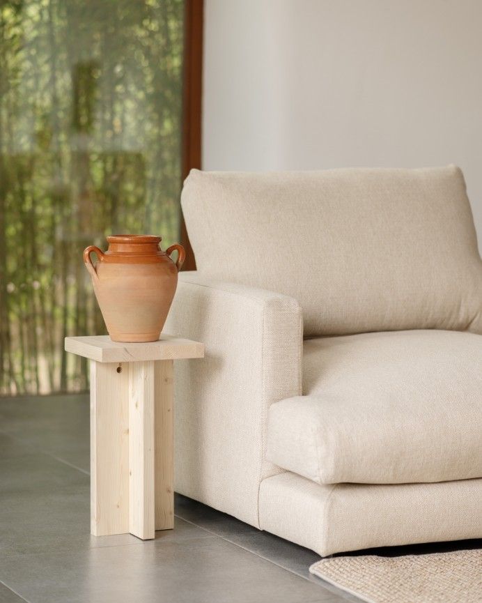 Marine - Mesa auxiliar de madera maciza en tono natural de 25x25cm