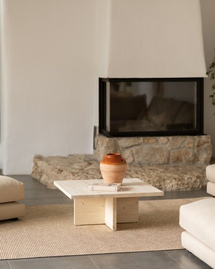 Marine - Mesa de centro cuadrada de madera maciza en tono natural de 80x80cm