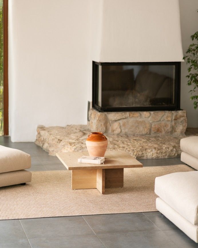Marine - Mesa de centro cuadrada de madera maciza en tono roble medio de 80x80cm