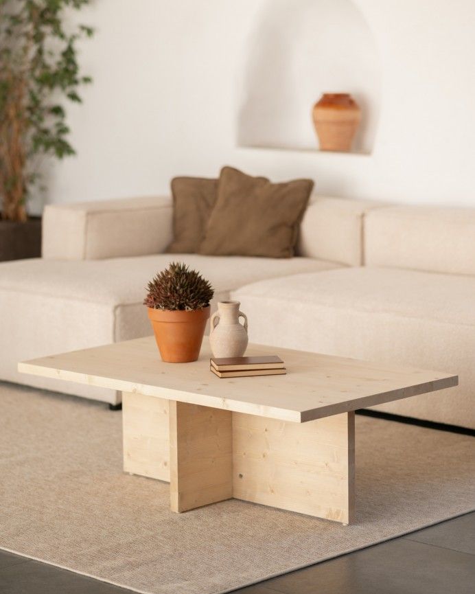Marine - Mesa de centro de madera maciza en tono natural de 120x70cm