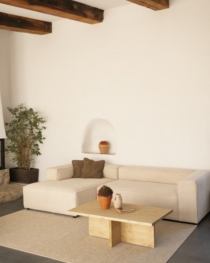 Marine - Mesa de centro de madera maciza en tono roble medio de 120x70cm