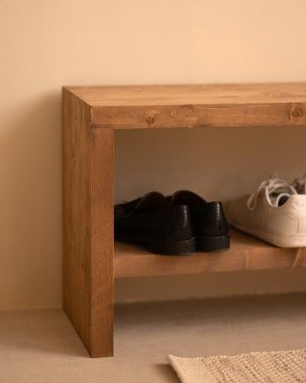 Denia - Banco zapatero de madera maciza en tono roble oscuro de varias medidas
