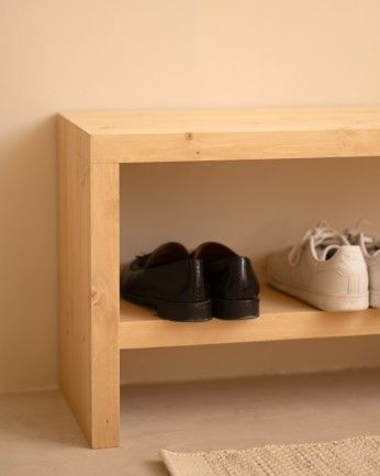 Denia - Banco zapatero de madera maciza en tono roble medio de varias medidas