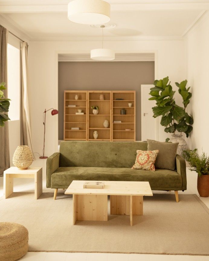 Marine - Mesa de centro de madera maciza tono natural 40x100cm