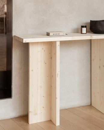 Marine - Consola de madera maciza en tono natural de 120x80cm