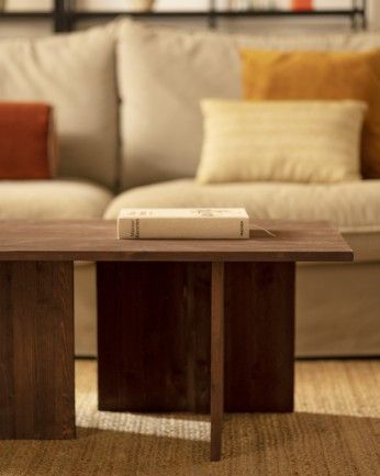 Marine - Mesa de centro de madera maciza tono nogal 40x100cm