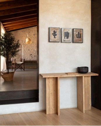 Marine - Consola de madera maciza en tono roble medio de 120x80cm