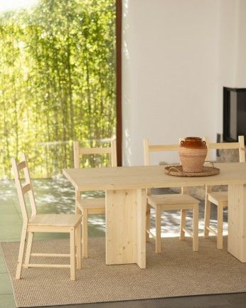 Marine - Mesa de comedor barnizada de madera maciza en tono natural de varias medidas